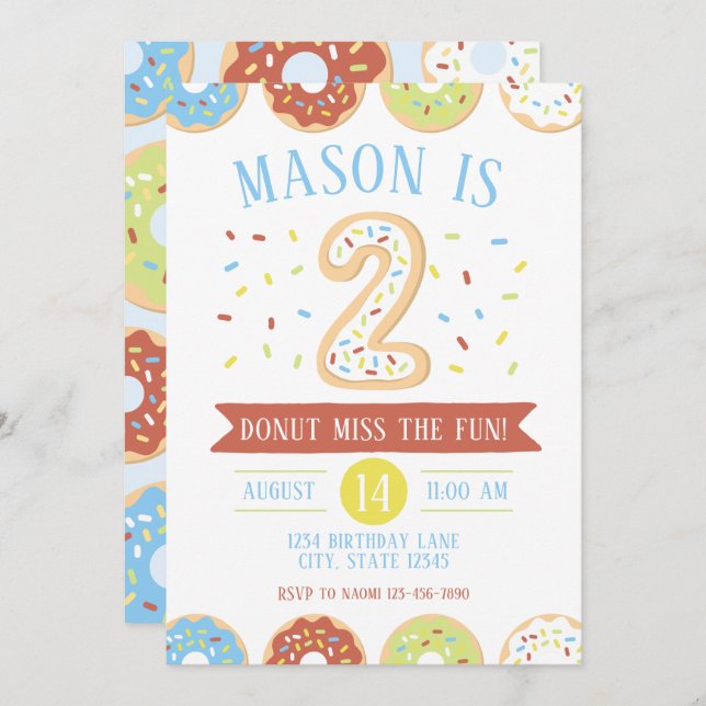 Donut Second Birthday Invitation (Front/Back)