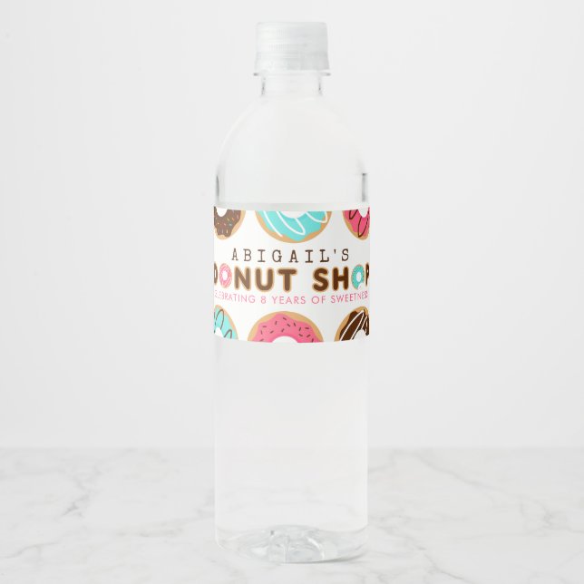 Donut Shop Birthday Party Water Bottle Label (Front)