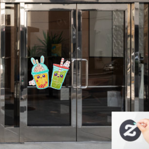 Donut Shop Bubble And Matcha Tea Bunny Cartoon Window Cling