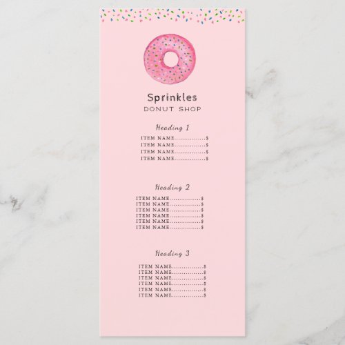Donut shop Price list Menu Card
