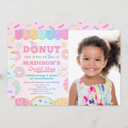 Donut Shop Rainbow Birthday Party Photo Invitation