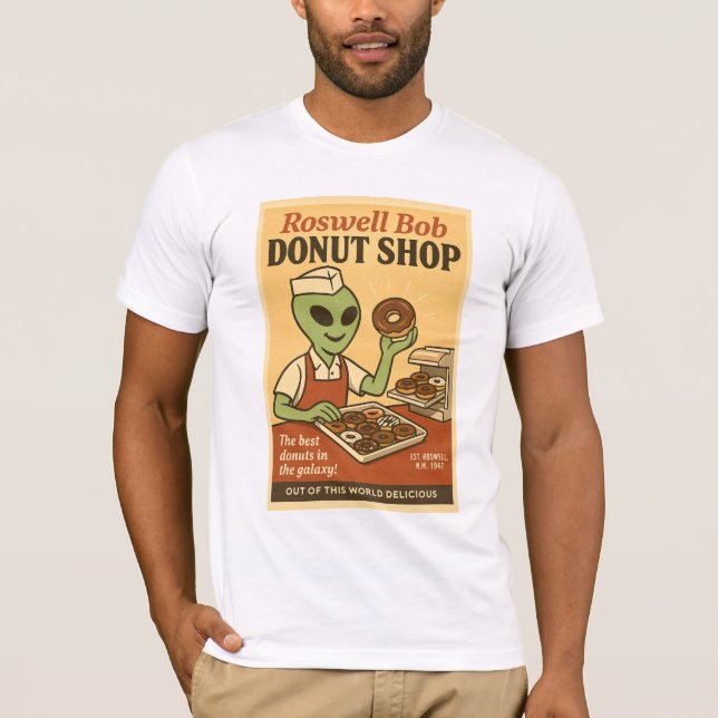 Donut Shop Roswell Aliens 1950's Retro T-Shirt (Front)