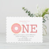 Donut Simple Pink Girl 1st Birthday Invitation (Standing Front)
