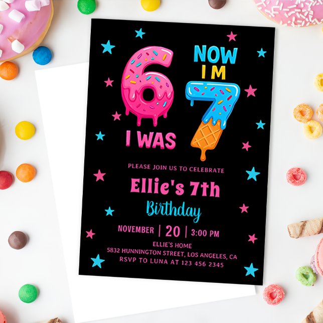 Donut Six Seven Girl Birthday Invitation (Creator Uploaded)