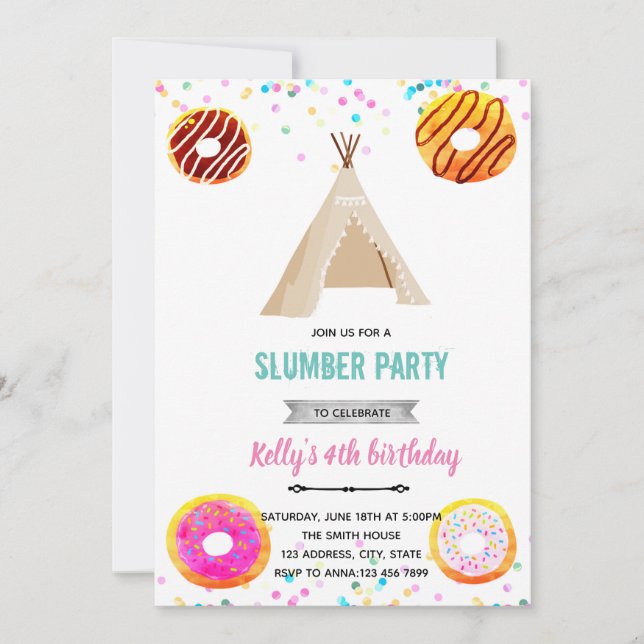 Donut slumber party invitation (Front)