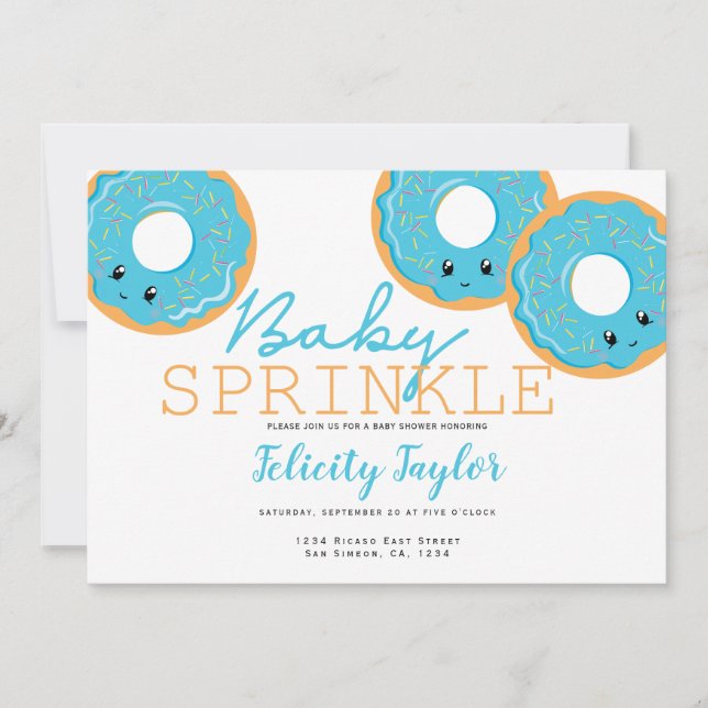 Donut Sprinkle Baby Shower Blue Announcement (Front)