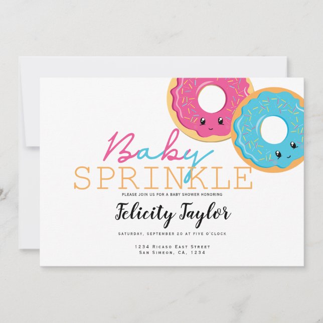 Donut Sprinkle Baby Shower Blue Pink Twins Announcement (Front)