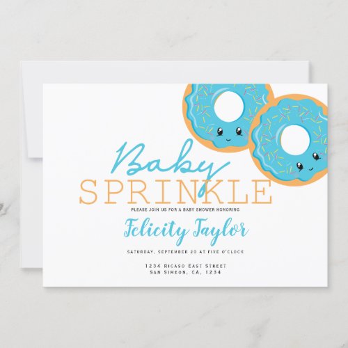 Donut Sprinkle Baby Shower Blue Twin Boys Announcement