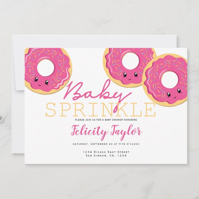 Donut Sprinkle Baby Shower Pink Announcement (Front)