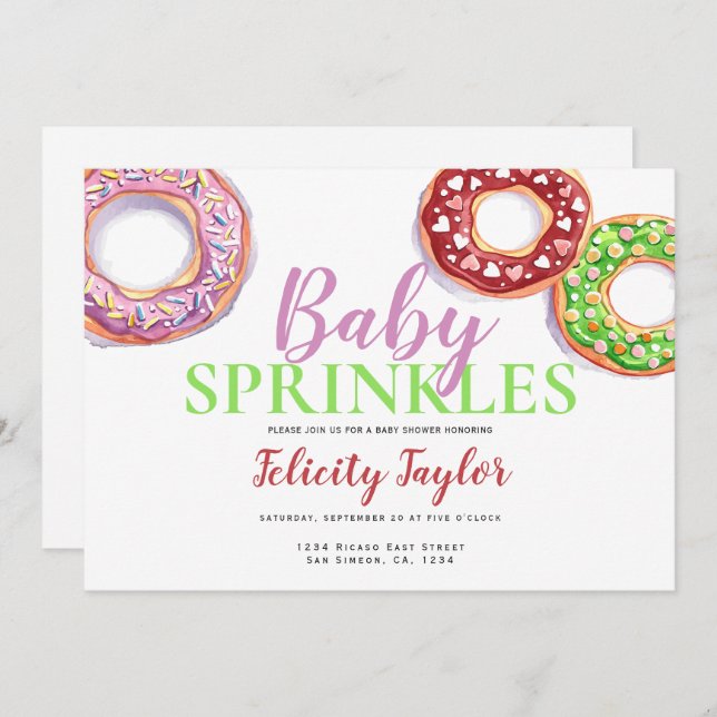Donut Sprinkle Baby Shower Pink Doughnut Invitation (Front/Back)