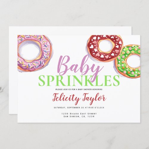 Donut Sprinkle Baby Shower Pink Doughnut Invitation