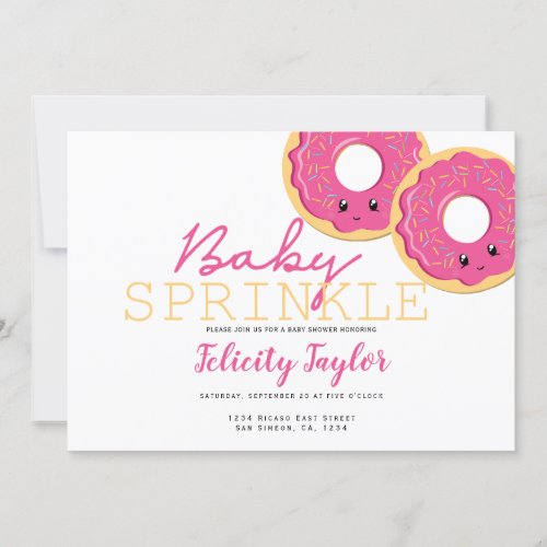 Donut Sprinkle Baby Shower Pink Twin Girls Announcement