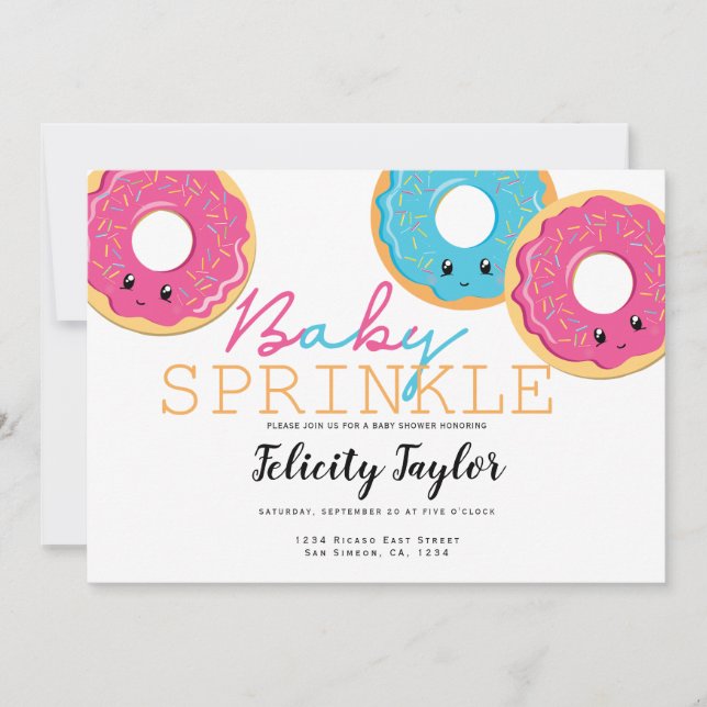 Donut Sprinkle Baby Shower Triplets Announcement (Front)