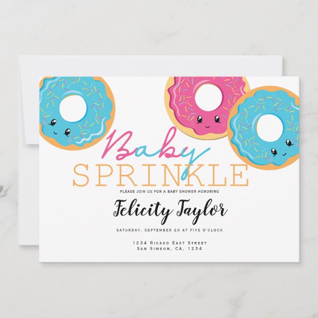Donut Sprinkle Baby Shower Triplets Announcement (Front)