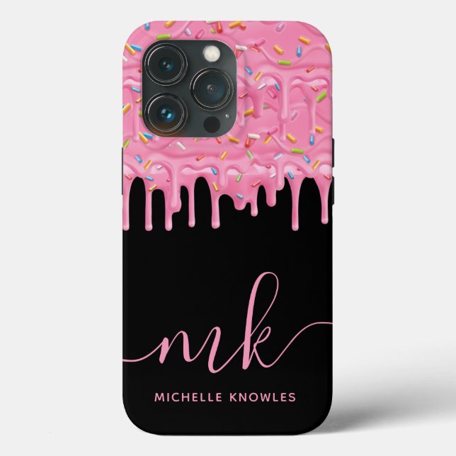 Donut Sprinkle Drip Custom Monogram and Name Case-Mate iPhone Case (Back)