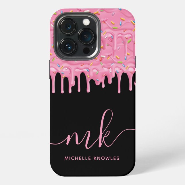 Donut Sprinkle Drip Custom Monogram and Name Iphone Case (Back)