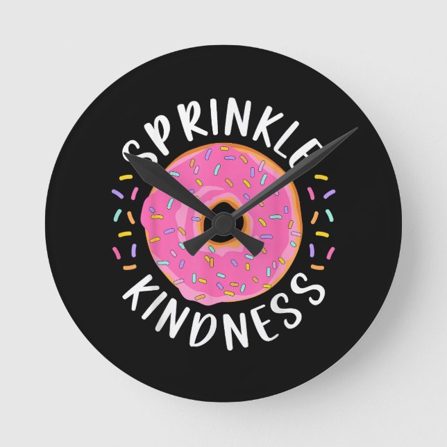 Donut Sprinkle Kindness Funny Girls Women Doughnut Round Clock (Front)
