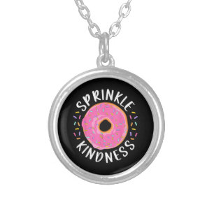 Donut Sprinkle Kindness Funny Girls Women Doughnut Silver Plated Necklace