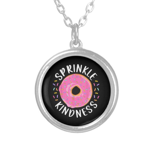 Donut Sprinkle Kindness Funny Girls Women Doughnut Silver Plated Necklace (Front)