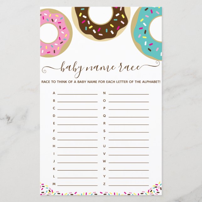 Donut Sprinkled With Love Baby Name Race Game (Front)