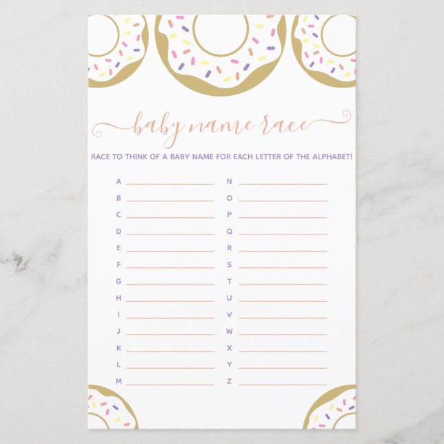 Donut Sprinkled With Love Baby Name Race Game (Front)