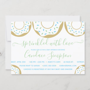 Donut Sprinkled With Love Baby Sprinkle Blue Green Invitation