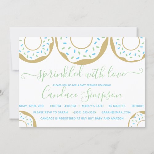 Donut Sprinkled With Love Baby Sprinkle Blue Green Invitation