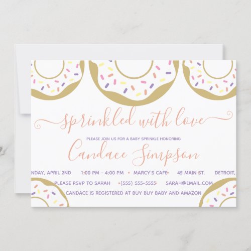 Donut Sprinkled With Love Baby Sprinkle PinkPurple Invitation