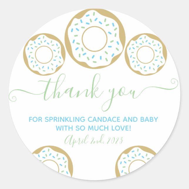 Donut Sprinkled With Love Baby Sprinkle Thank You  Classic Round Sticker (Front)