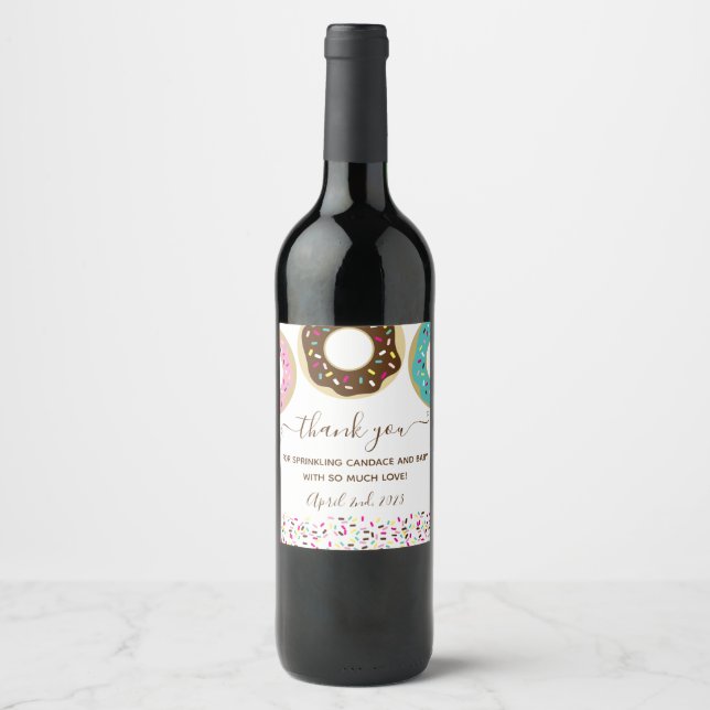Donut Sprinkled With Love Baby Sprinkle Thank You Wine Label (Front)