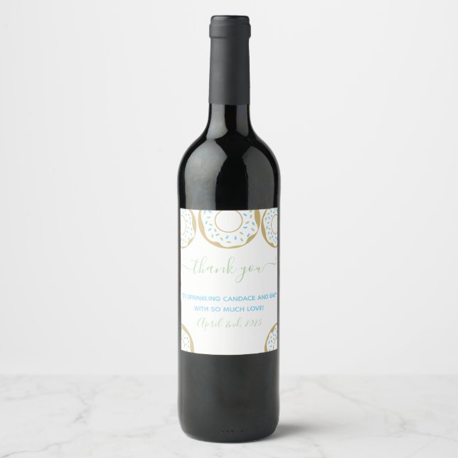 Donut Sprinkled With Love Baby Sprinkle Thank You Wine Label (Front)