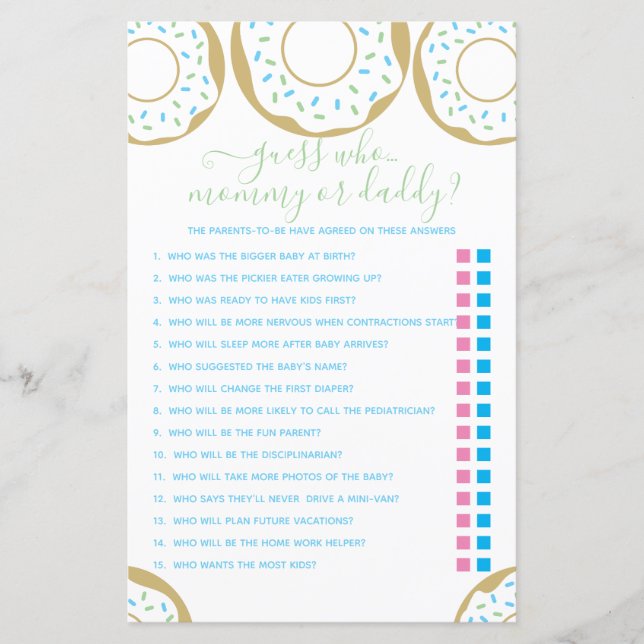 Donut Sprinkled With Love Guess Who? Game (Front)