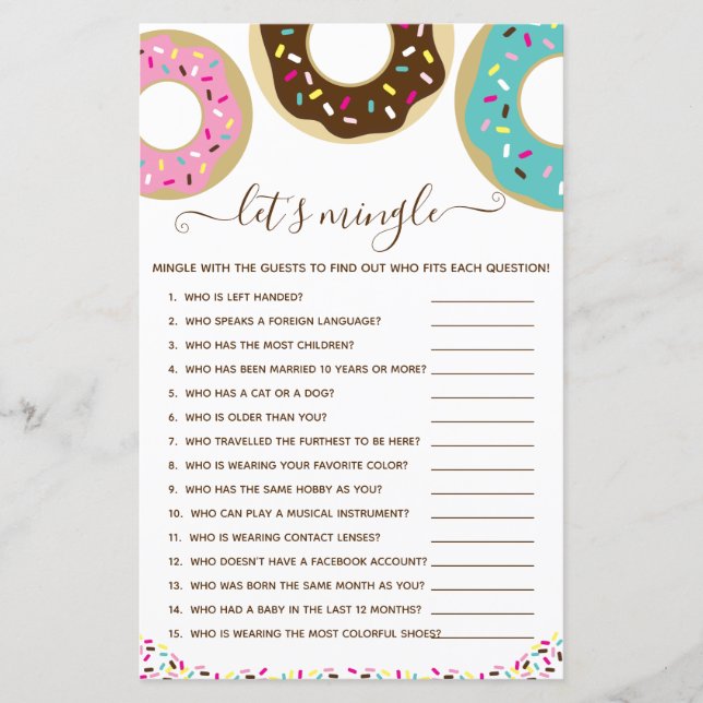Donut Sprinkled With Love Let's Mingle Game (Front)