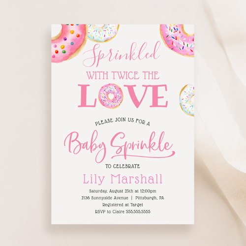 Donut Sprinkled with Twice the Love Twin Baby Invitation