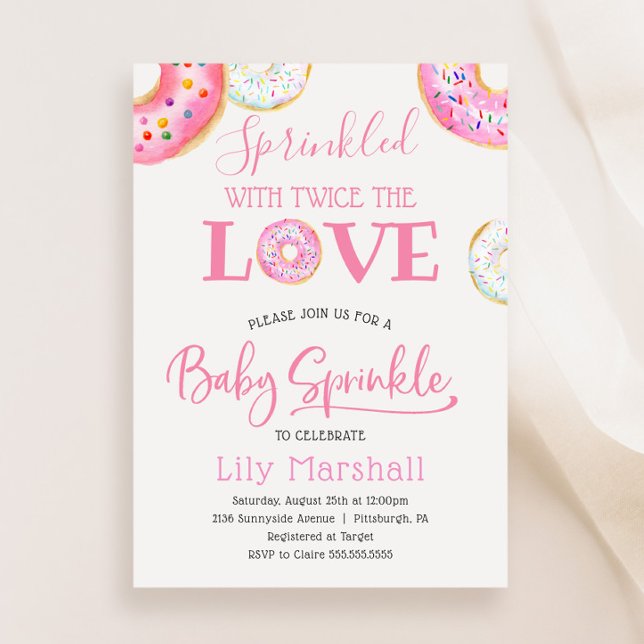 Donut Sprinkled with Twice the Love Twin Baby Invitation (Creator Uploaded)