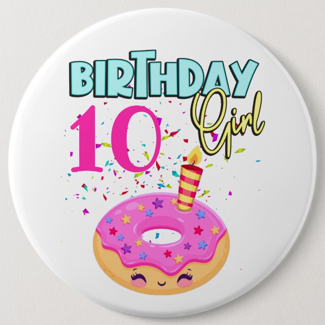 Donut Sprinkler Birthday Girl Party Theme MAtching Button (Front)