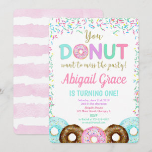 Donut sprinkles birthday party invitation girl