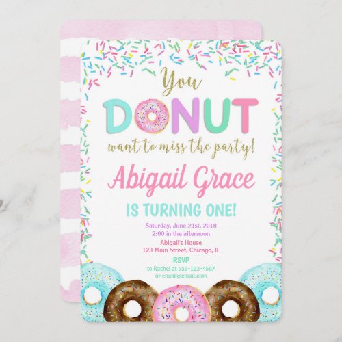 Donut sprinkles birthday party invitation girl