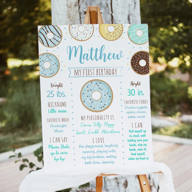 Donut Sprinkles Blue First Birthday Milestone Foam Board (Creator Uploaded)
