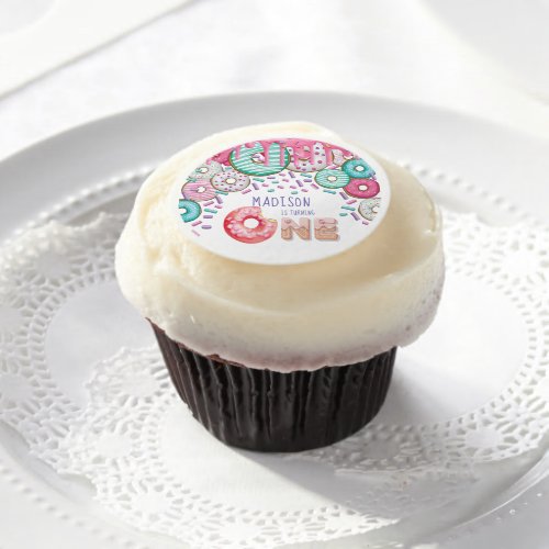 Donut Sprinkles First Birthday Personalized  Edible Frosting Rounds