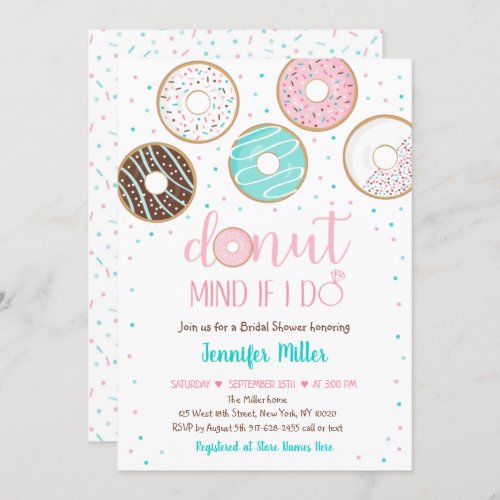 Donut Sprinkles Pink Blue Bridal Shower Brunch Invitation