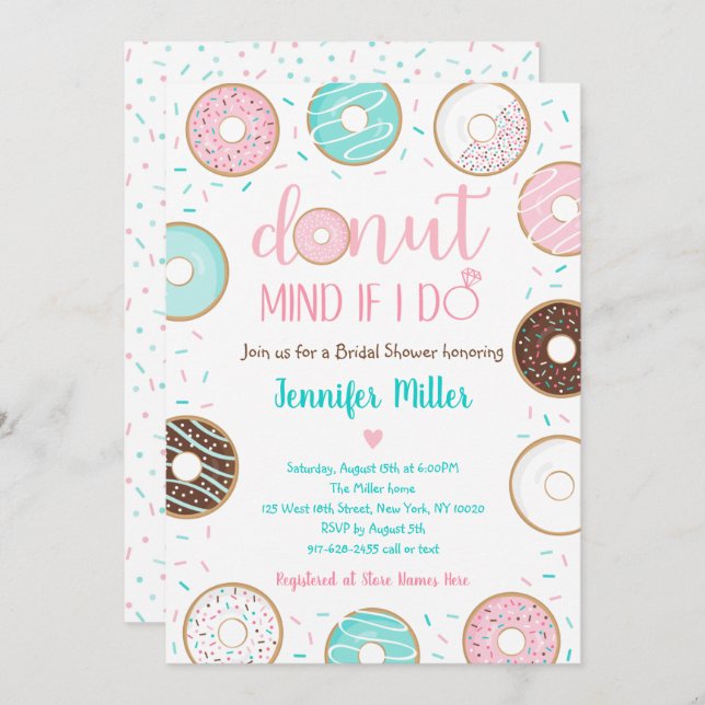 Donut Sprinkles Pink Blue Bridal Shower Brunch Invitation (Front/Back)