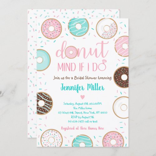 Donut Sprinkles Pink Blue Bridal Shower Brunch Invitation