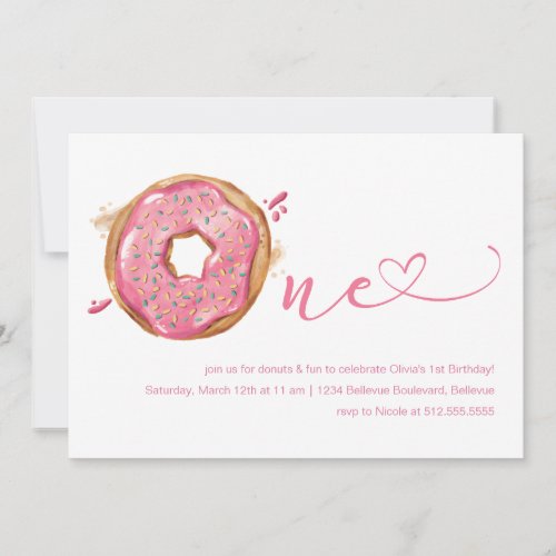 Donut Sprinkles Pink Girls 1st Birthday Invitation