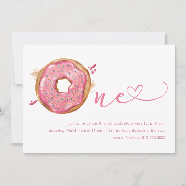 Donut Sprinkles Pink Girls 1st Birthday Invitation (Front)