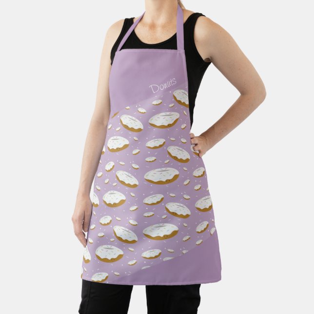 Donut Sprinkles Purple White Smiling Food Pattern Apron (Insitu)