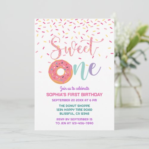 Donut  Sprinkles Sweet One 1st Birthday Invitation