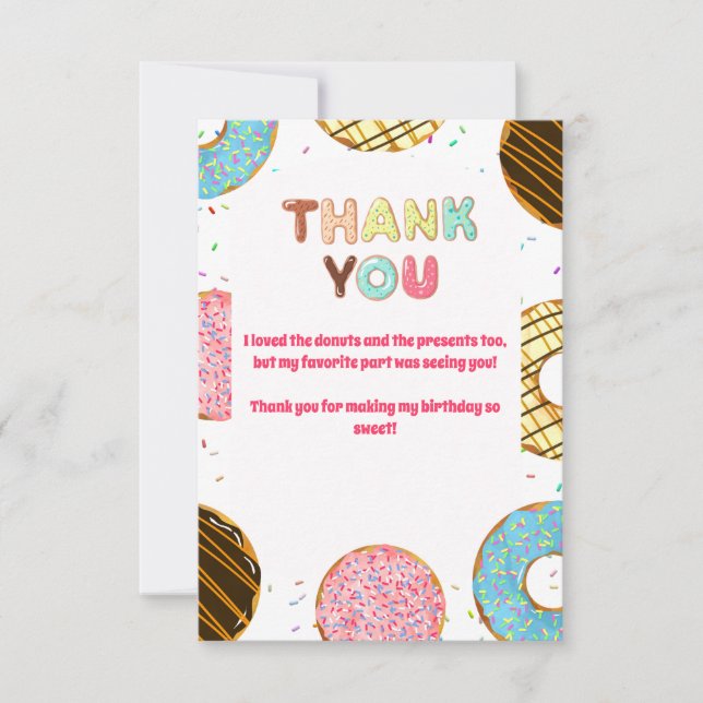 Donut Sweet Celebration Themed Birthday Thank You  Card (Front)