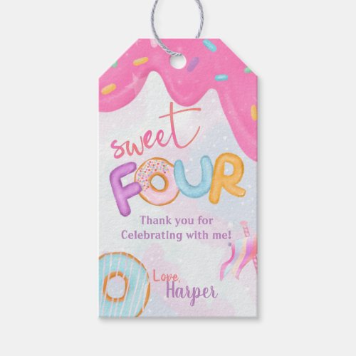 Donut sweet four birthday party  gift tags