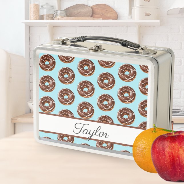 Donut Sweet Girl Pattern Personalized Name Metal Lunch Box (Creator Uploaded)